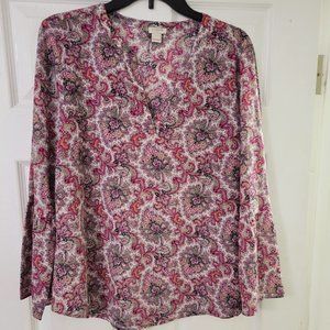 NWOT J. Crew paisley floral boho blouse top with bell‎ sleeves Size L